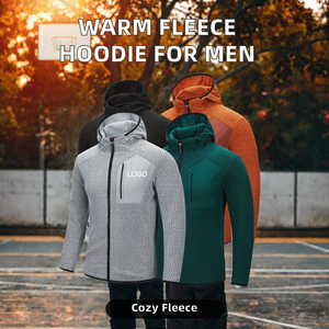 Sweat à capuche zippé en molleton tricoté uni pour homme, doublé, chaud, à manches longues, décontracté, pour le basketball, la course en extérieur et le fitness - Product Image 2