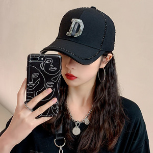 D Letter Rhinestone <b>Baseball</b> <b>Cap</b> For Women Spring Summer Sun Protection Windproof Canvas Hat - Product Image 1