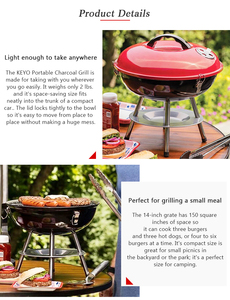 Barbecues <span class=keywords><strong>KEYO</strong></span> 14/18/22 pouces, barbecue d'extérieur, barbecue en acier métallique portable, barbecue au charbon de bois, grilles à bouilloire - Product Image 6
