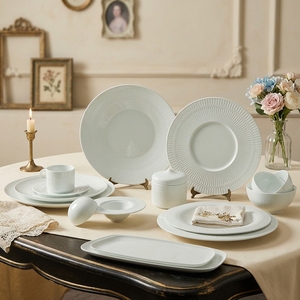 Service de vaisselle en céramique de style parisien <span class=keywords><strong>chic</strong></span>, blanc et céladon, assiettes plates, assiettes à dessert, bols, pour mariages et fêtes, non toxique - Product Image 2