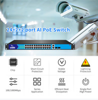 Switch Jaringan Gigabit PoE 24+2+2 Port dengan IEEE802.3af/at 52V/7.3A 380W 30W Daya Port Maks QoS SNMP Kapasitas 56Gbps Tersedia