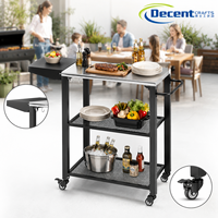 Chariot de barbecue robuste pour extérieur en acier inoxydable avec étagère latérale, crochets en S et roues verrouillables – Chariot de barbecue portable