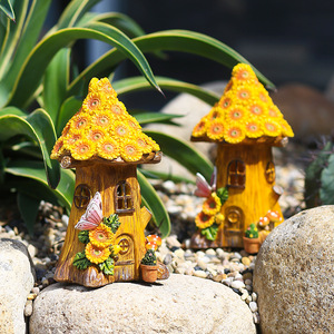 Artesanía de resina de arte popular <span class=keywords><strong>estatuas</strong></span> de Casa de jardín de hadas <span class=keywords><strong>con</strong></span> luces solares figuritas de cabaña al aire libre de resina y adornos de césped de casa del árbol - Product Image 5