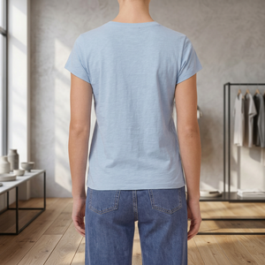 T-shirt en coton bleu clair pour femme, coupe classique, col rond, manches courtes, décontracté, jersey uni, respirant, à porter toute l'année - Product Image 2