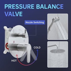 Grifo Monomando de latón y níquel cepillado con barra deslizante, rociador de ducha de lluvia de 5 funciones, juego mezclador de ducha de baño - Product Image 6