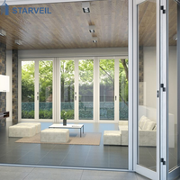 Porte patio accordéon pliante en aluminium avec double vitrage trempé, design gain de place, système d'étanchéité imperméable et résistant aux intempéries
