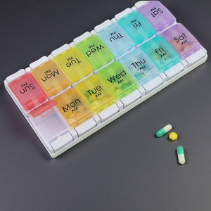 Boîte à pilules PP à double rangée de 7 jours 14 grilles boîte de rangement hebdomadaire en plastique <span class=keywords><strong>matin</strong></span> et <span class=keywords><strong>soir</strong></span> boîte à pilules portable diviseur de voyage - Product Image 6