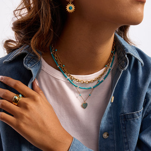 Collar con Colgante de Turquesa en Forma de Corazón, Acero Inoxidable, Engaste Pavé, Joyería para Regalo - Product Image 2