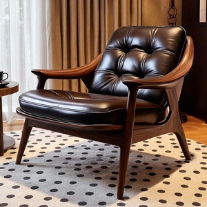 Poltrona Casual in Legno Massello di Noce Nero Nordamericano con <span class=keywords><strong>Seduta</strong></span> in Vera Pelle, Estetica Vintage Stile Dinastia Song, <span class=keywords><strong>Sedia</strong></span> da Soggiorno - Product Image 3