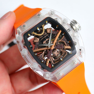 Men's Samurai Style Transparent Crystal <b>Skeleton</b> Mechanical <b>Watch</b>, Torn-Shaped <b>Automatic</b> <b>Watch</b> - Product Image 2