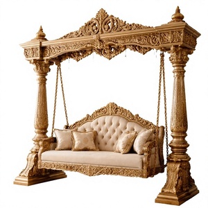 Traditional Teak Wood 3 Seater Swing For Lobby Area Antique Maharaja Jhula with Canopy <b>Frame</b> Buy Walnut Finish Onjhal for Home - Product Image 6