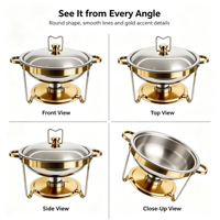Plat à chafing classique en acier inoxydable 34 cm, plaqué or, résistant à la chaleur, chauffe-plats de buffet 2200g pour hôtels et banquets