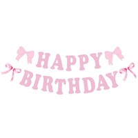 Ensemble de décoration d'anniversaire avec nœud rose, bannière Joyeux Anniversaire, guirlande en papier, décoration suspendue en spirale pour l'intérieur