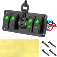 Nouveau panneau de commutateurs à bascule LED rétroéclairé 4 gangs pour automobile, disjoncteur pour feux antibrouillard, lumière verte, 12-24V DC, garantie 12 mois