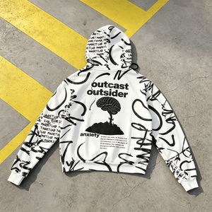 Sudadera con Capucha Blanca Extra Grande <span class=keywords><strong>para</strong></span> <span class=keywords><strong>Hombre</strong></span>, Estampado de Grafiti, Estilo <span class=keywords><strong>Hip</strong></span> <span class=keywords><strong>Hop</strong></span>, Streetwear Y2K, Informal, Holgada - Product Image 5