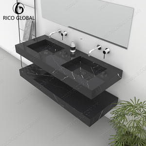 Modern Black Bathroom Vanity Cabinet <b>with</b> <b>Drawers</b> and Open Storage <b>Shelf</b> - Product Image 5