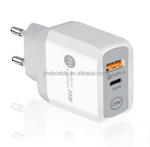 PD25W QC3.0 2-Port <b>USB</b>+<b>type</b> <b>c</b> Wall Charger <b>TYPE</b>-<b>C</b> <b>Adapter</b> with 3A Fast Charging for Mobile Phones Fast Travel Charger - Product Image 1