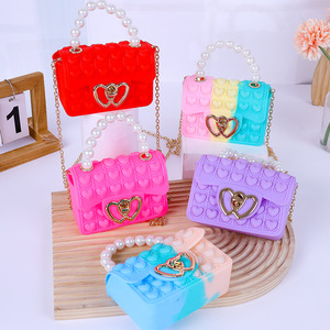 Sac à main en silicone mignon pour petites filles, couleur bonbon, avec bulles anti-stress, sac bandoulière, porte-monnaie pour enfants, sac à main portable avec bouton - Product Image 1