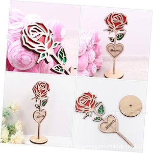 Wooden Rose <b>Decoration</b> For <b>Mothers</b> <b>Day</b> Boxwood Craft Gift Heart Shape Mama Living Room Decor - Product Image 4