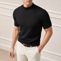 Pull côtelé à col montant court pour homme avec logo personnalisé, haut décontracté basique, tricot côtelé, tee-shirt uni, été, vente en gros OEM