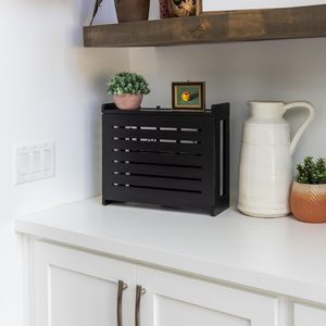 Boîte de rangement pour routeur WiFi en bois - Étagère décorative murale standard pour modem avec système de gestion des câbles - Product Image 3