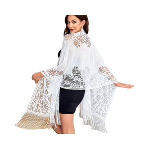 Sciarpa Scialle <span class=keywords><strong>Poncho</strong></span> Triangolare da Donna in Pizzo con Ricamo Floreale Stola Coprispalle in Poliestere per Matrimoni e Feste - Product Image 4