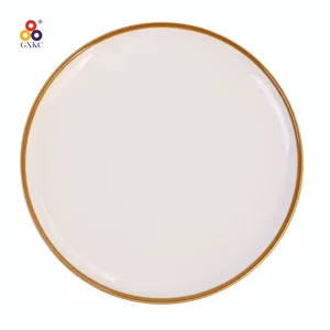 Sanhuan wholesale porcelain new bone china pure white with brown rim 16pcs ceramic dinnerware plate