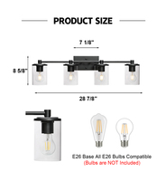 Appliques murales modernes ETL en fer noir, luminaire d'intérieur à 4 têtes pour salle de bain avec abat-jour en verre