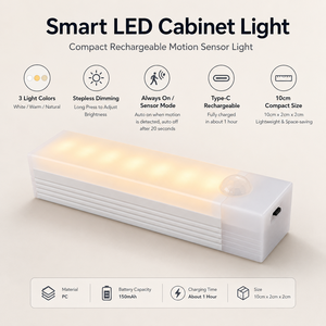 <b>Rechargeable</b> Motion Sensor Cabinet <b>Light</b> – Mini <b>LED</b> Under Cabinet <b>Light</b> with 3 Color Modes & Stepless Dimming - Product Image 2