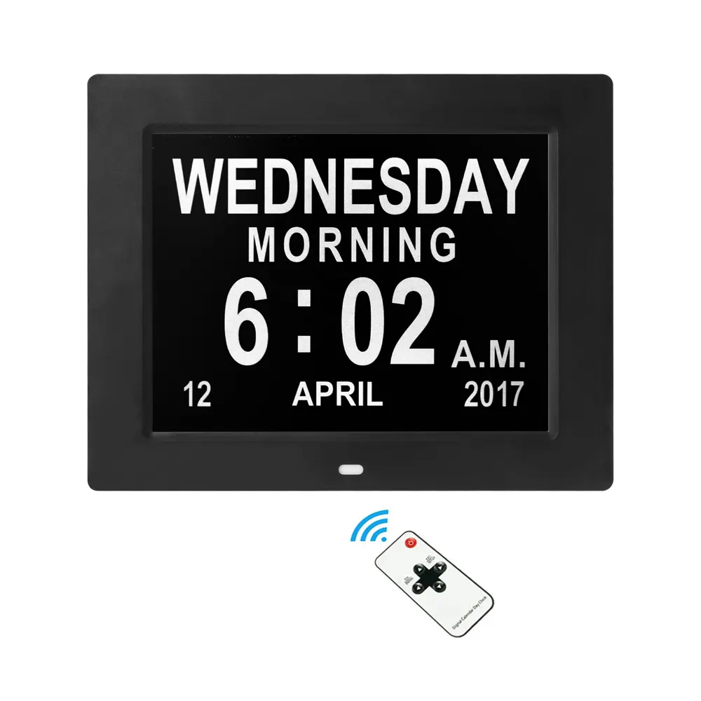 Hot sell desk wall mount Digital time Day calendar Clock 8 inch with 5 alarms and 3 reminders for memory loss people