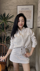Chemise kaki en coton de qualité supérieure pour femme KK2T, coupe élégante et classique avec poches cargo boutonnées, chemisier ample avec poches sur la poitrine - Product Image 6