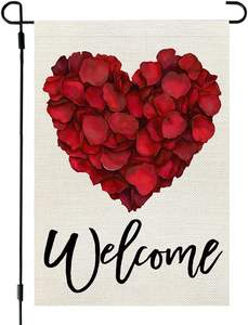 علم حديقة لعيد الحب مقاس 12×18 بوصة، تصميم مزدوج الجانب بزهور وقلوب، زينة ترحيبية للساحة الخارجية - Product Image 1
