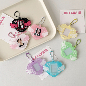 Llavero al por mayor con diseño de alas de ángel, colgante hueco para fotos, llavero con corazón para estudiantes, soporte para fotos de 1 pulgada - Product Image 3