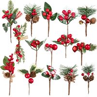 Branche de pin artificielle rouge assortie de 5 à 10 pouces avec baies décoratives pour la fabrication de couronnes et la décoration de la maison en fêtes