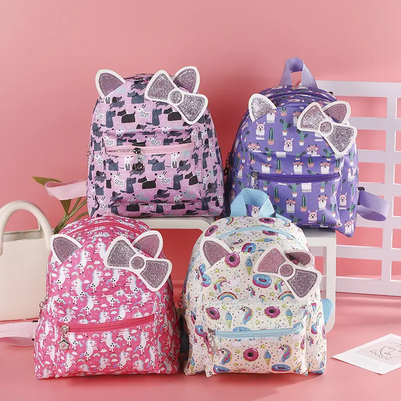 प्यारा बिल्ली कान बच्चों के बैग रचनात्मक पशु रंग प्रिंट कार्टून बैग बड़ी क्षमता छात्र बैग