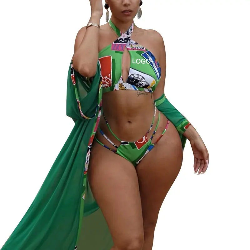 2020 Brazilian Halter Neck Bikini 3 Piece and Swimwear Cover Up Beach