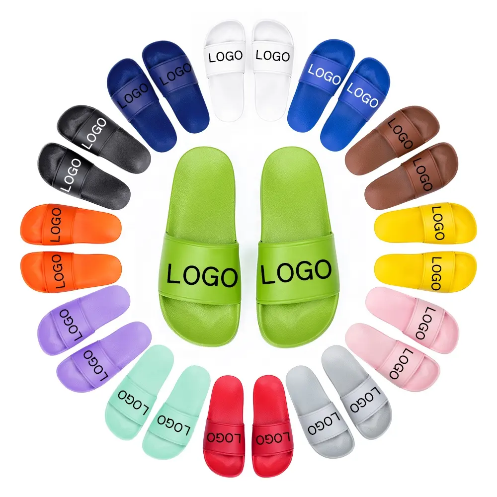 High Quality Women Casual Logo Customized Slippers with Pu Sponge Inner Custom Magic Straps Slipper Slides