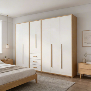 Nordic Style Wooden Wardrobe Drawers Hinged Door <b>Modern</b> Floating <b>Shelves</b> Bedroom Storage Large Capacity Easy Home Furniture - Product Image 1