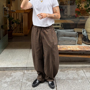 High Quality Fashion Checked Joggers Sweat Pants Loose Oversized Straight Wide Leg Cotton Checked Baggy Man Plaid Pants - Product Image 2