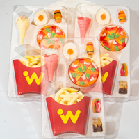 Vente en gros Restauration rapide Ensemble de bonbons en gelée 4D Fruité Aromatisé Frites Hamburgers Pizza Crème glacée Cola Guimauves Sac