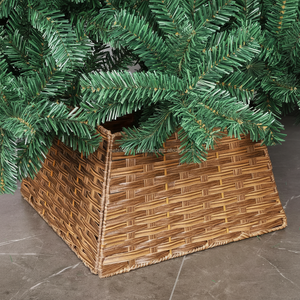 Jupe d'arbre alternative à col d'arbre de Noël marron tissé carré de luxe moderne avec base de panier - Product Image 1