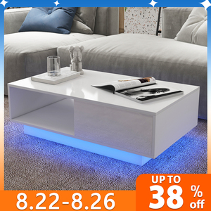 Mesa de centro simple de alto brillo, mesa de centro con 4 cajones y luz LED para muebles de sala de estar, 2022 - Product Image 4