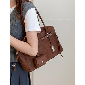 Bolso de Mano Retro de Gamuza para Mujer, Estilo 2025, Simple, Gran Capacidad, Bolso de Hombro/Axila, Forro de Cuero Genuino, Cadena para Otoño - Product Image 3