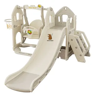 MIGO 곰 작은 실내 낙원 놀이터 장비 어린이 플라스틱 슬라이드 콤보 등반 프레임 어린이 스윙 및 슬라이드 세트