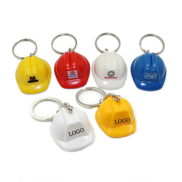 Брелок для ключей с логотипом на заказ, пластиковые красно-белые шляпы, брелки для безопасности, строительный шлем, пластиковый брелок