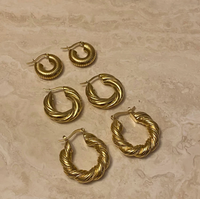 Moda 30mm kalın büküm Hoop küpe 18K altın kaplama 316L paslanmaz çelik kalın bükülmüş örgülü kalın Hoop küpe kadınlar için