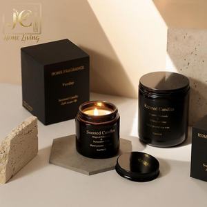 Vela votiva de cera de soja con textura cremosa en tarro negro brillante, lámina dorada, aromaterapia sin humo perfumada para decoración del hogar, Navidad - Product Image 3