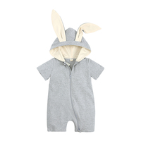 Groothandel baby zomer outfits met konijnenoren, hooded kleding, rompers, zacht katoen, korte mouwen, newborn baby jongens meisjes kleding