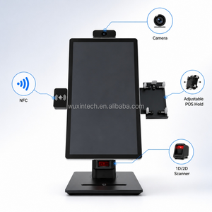 Kiosco de autoservicio con pantalla táctil capacitiva de escritorio, podio/lectern de pie, terminal POS de autoservicio con escáner de código de barras integrado y NFC - Product Image 1