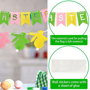 Guirlande de Pâques en feutre avec lapin et œufs, imprimée en sérigraphie, en non-tissé, décorations adhésives pour fenêtre, poussin et lys pour fond de fête de Pâques - Product Image 2